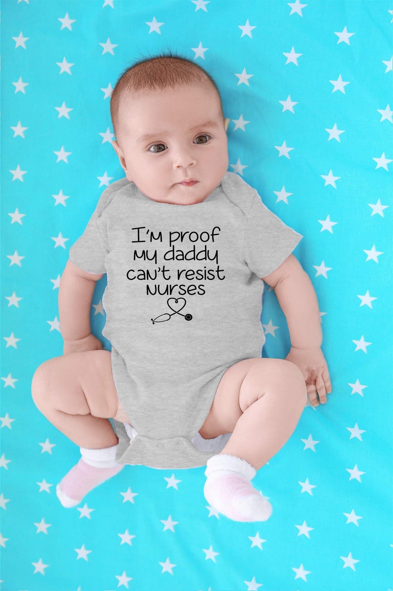 CBTwear I'm Proof My Daddy Can't Resist Nurses Baby Bodysuit Funny Infant Outfit Unisex Comfy Romper (6 Months, Heather Grey) - Image 4